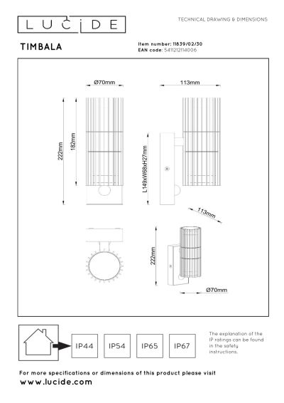 Lucide TIMBALA - Wall spotlight / Wall light Indoor/Outdoor - 2xGU10 - IP44 - Motion Day/Night Sensor - Black